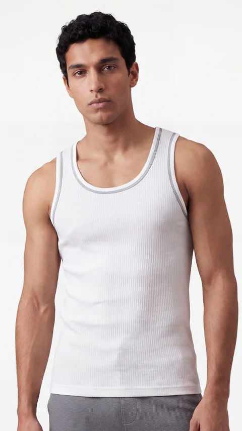 Contrast Stitch Ribbed Tank Top Baseball White
