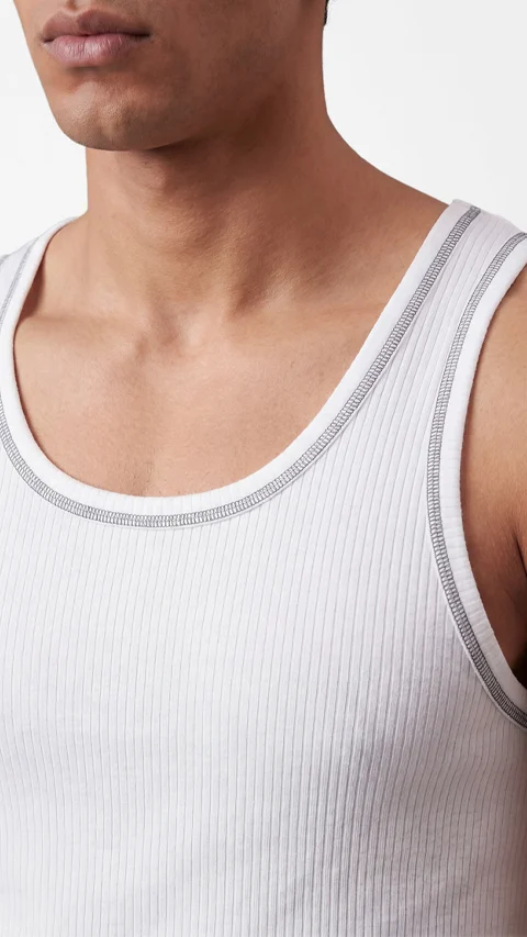 Contrast Stitch Ribbed Tank Top Baseball White