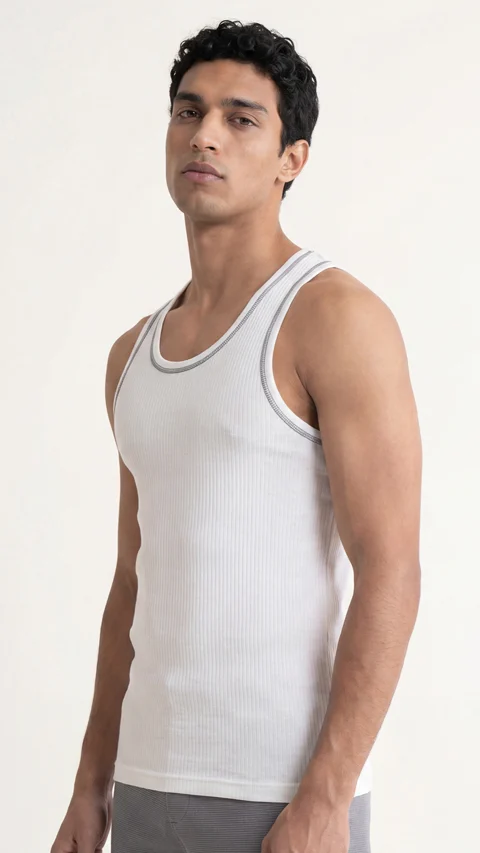 Contrast Stitch Ribbed Tank Top Baseball White