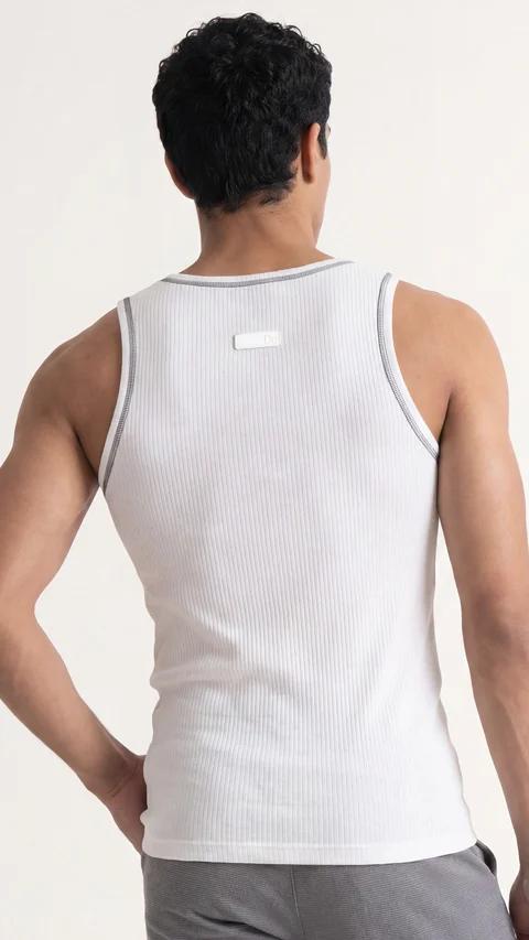 Contrast Stitch Ribbed Tank Top Baseball White