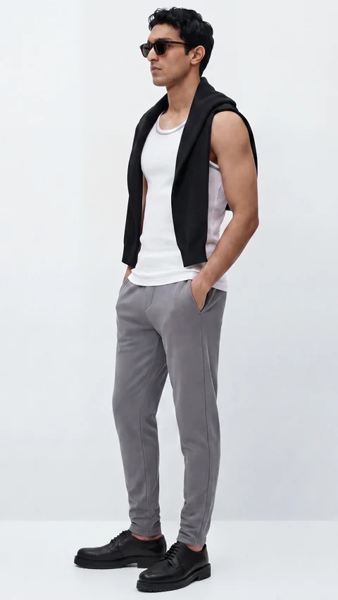 Contrast Stitch Ribbed Tank Top Baseball White