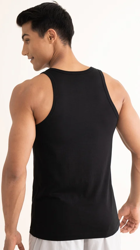 Neo-Cotton Antibacterial Vest Square- Da Black