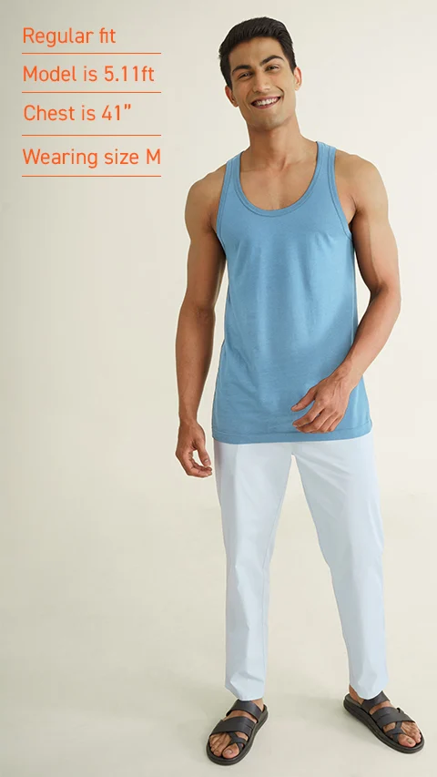 Neo-Cotton Antibacterial Vest Round- Teal Blue