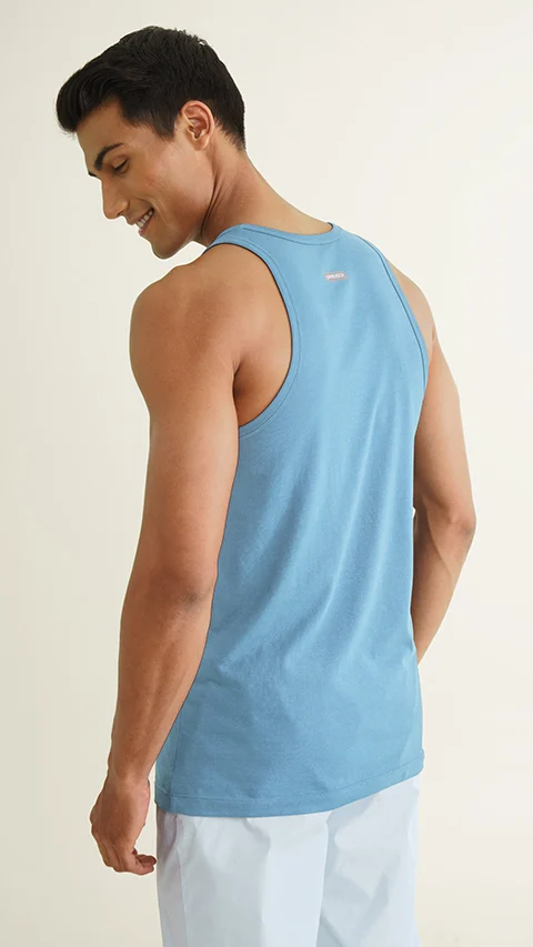 Neo-Cotton Antibacterial Vest Round- Teal Blue