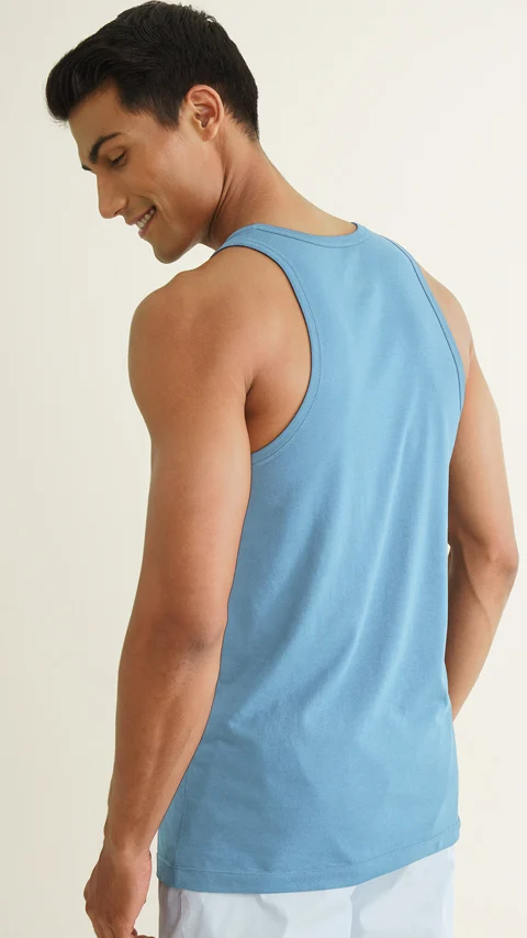 Neo-Cotton Antibacterial Vest Round- Teal Blue