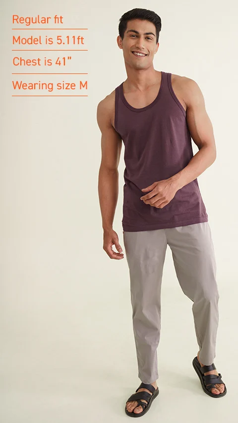 Neo-Cotton Antibacterial Vest Round- Mineral Maroon