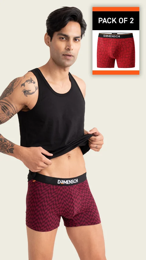 Value Deal Deo-Cotton Trunks- Wine Grid Game, Rhododenron