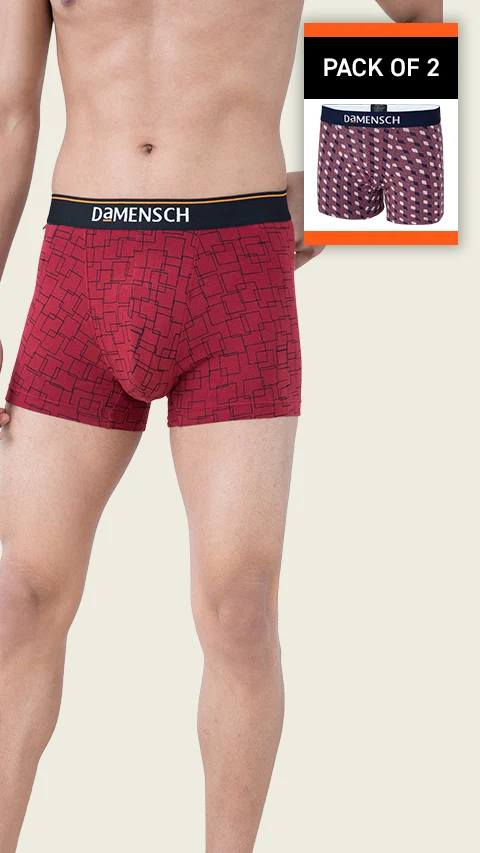 Value Deal Deo-Cotton Trunks- Wine Grid Game, Tulipwood