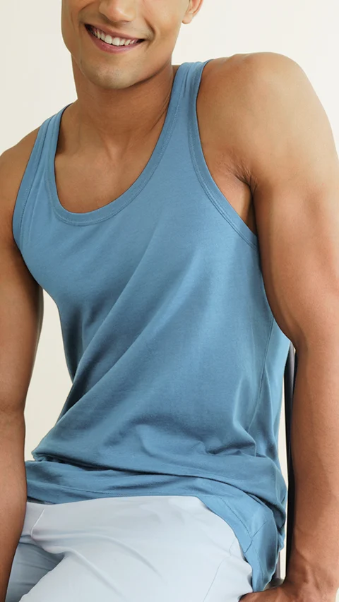 Neo-Cotton Antibacterial Vest Round- Teal Blue