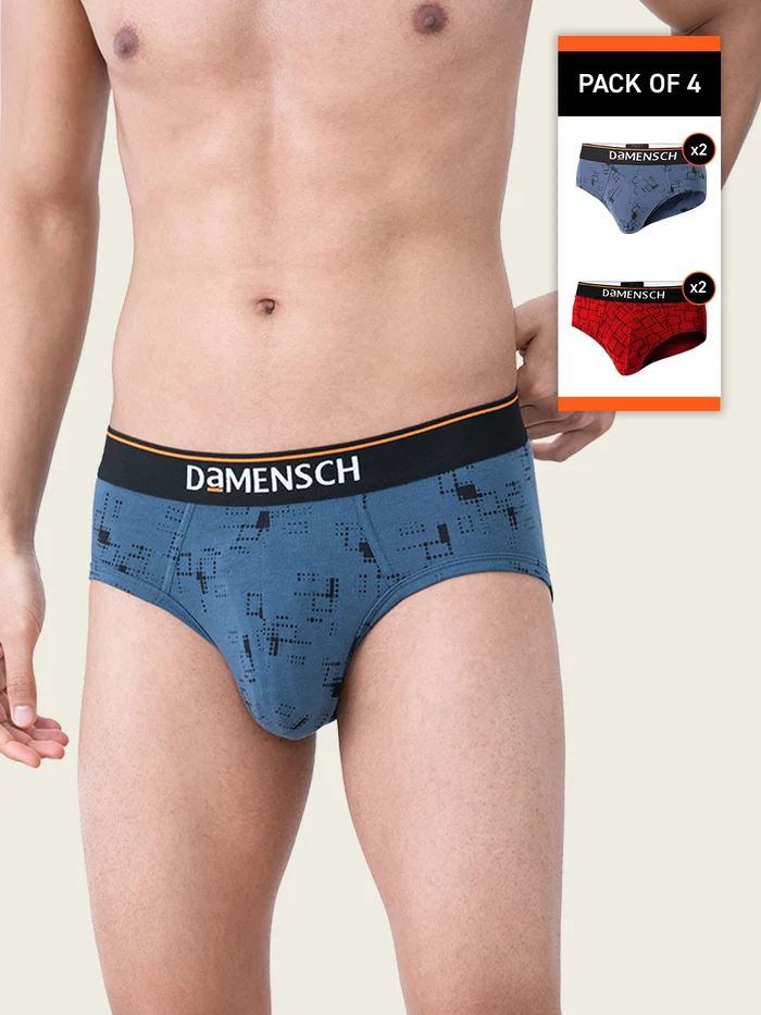 Deo-Cotton Brief Navy Pixels, Wine Grid Game