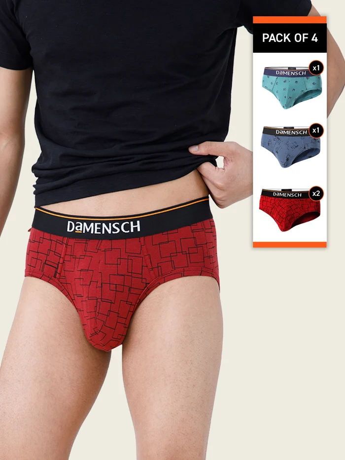 Deo-Cotton Brief Blue Buzz, Navy Pixels, Wine Grid Game