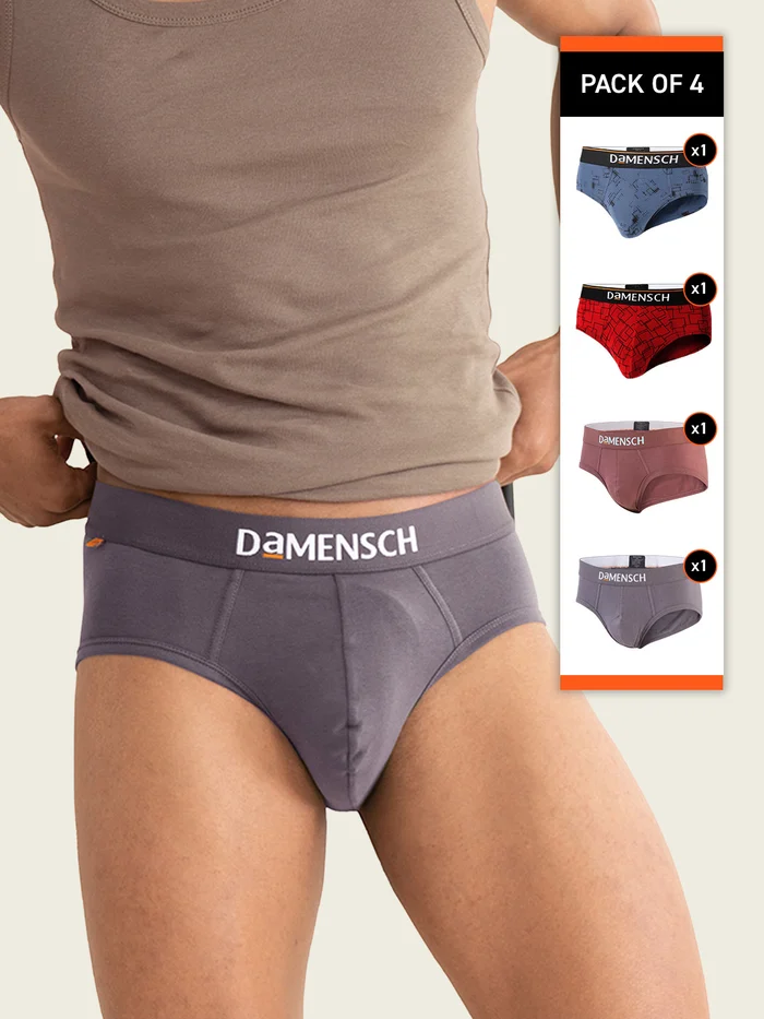 Deo-Cotton Brief Navy Pixels, Wine Grid Game, Marsala, Rabbit