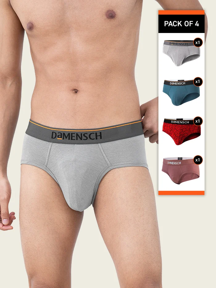 Deo-Cotton Brief Salt Gray, Teal Trust, Wine Grid Game, Marsala