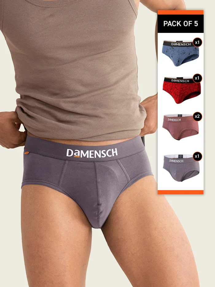 Deo-Cotton Brief Navy Pixels, Wine Grid Game, Marsala, Rabbit