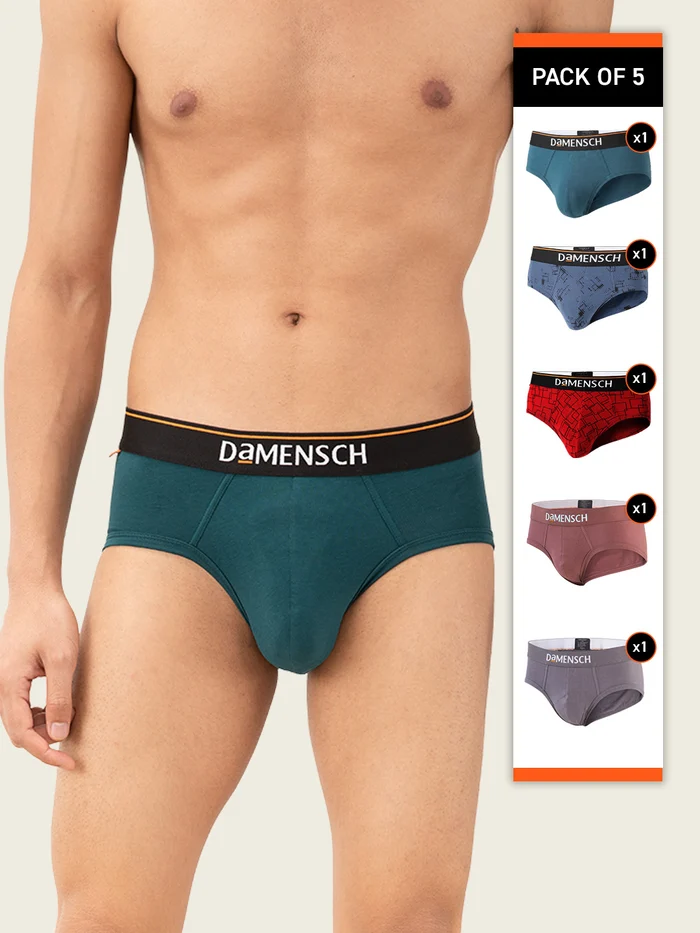 Deo-Cotton Brief Teal Trust, Navy Pixels, Wine Grid Game, Marsala, Rabbit