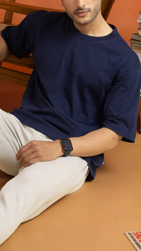 Statement Oversized Solid T-Shirts Midnight Blue
