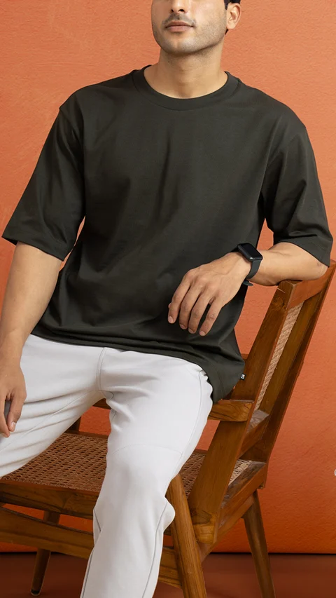 Statement Oversized Solid T-Shirts Olive Green