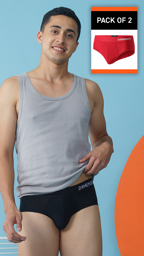 Value-Deal Deo-Soft Briefs Complete Black, Tango Red