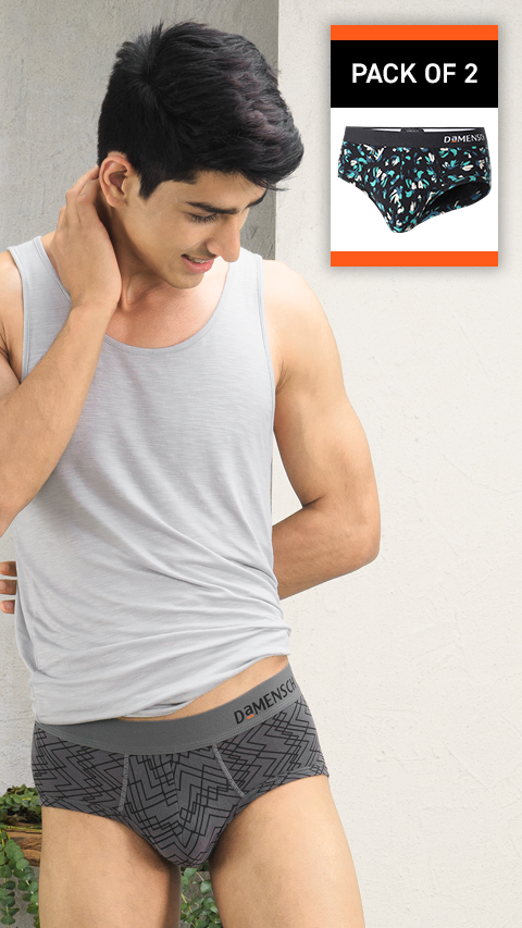 Value-Deal Deo-Soft Briefs Grey Grid, Tropical Black