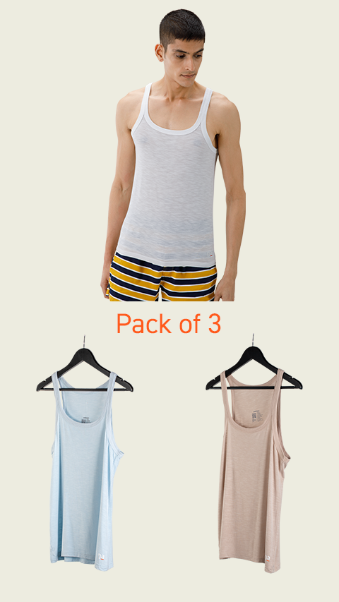 Value-Deal Neo-Skin Vests Sq Neck- Crisp Grey, Ice Blue, Breezy Beige