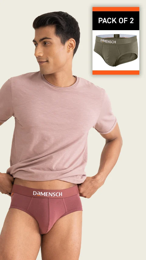 Value Deal Deo-Cotton Briefs- Marsala, Olive Night