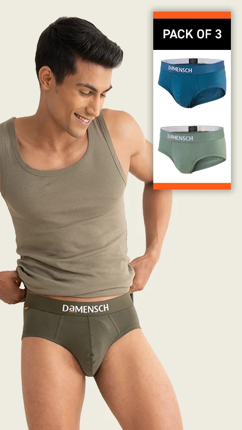 Value Deal Deo-Cotton Briefs- Olive Night, Lysons Blue, Dark Ivy