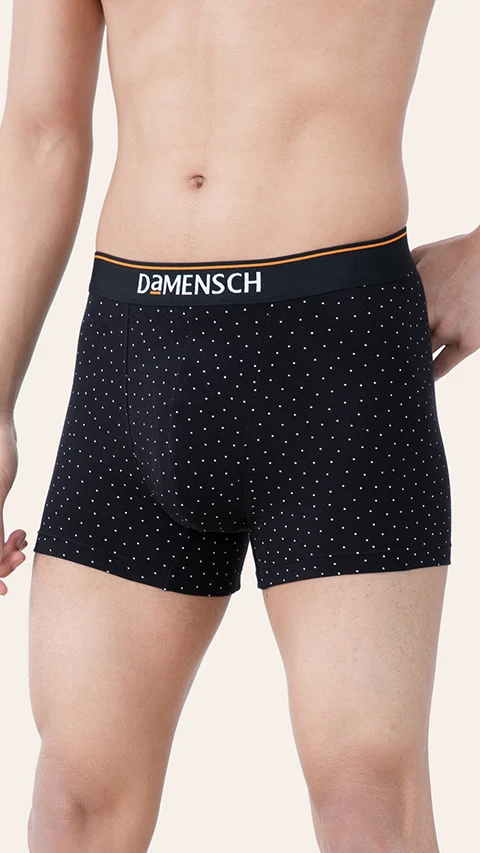 Value Deal Deo-Cotton Trunks- Blue Buzz, Black Space Dot