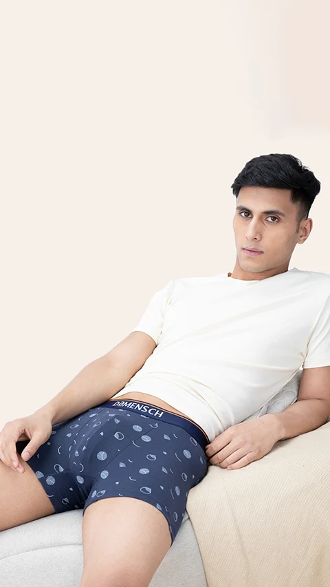 Value Deal Deo-Cotton Trunks- Blue Buzz, Black Space Dot