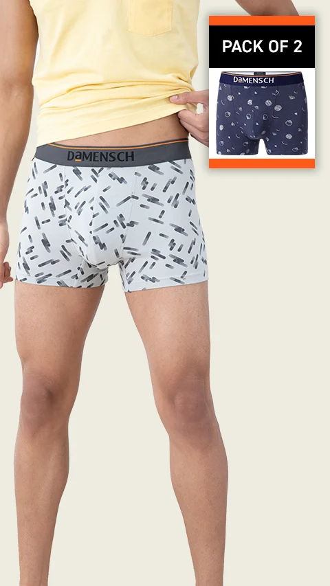 Value Deal Deo-Cotton Trunks- Blue Buzz, Stroke Gray