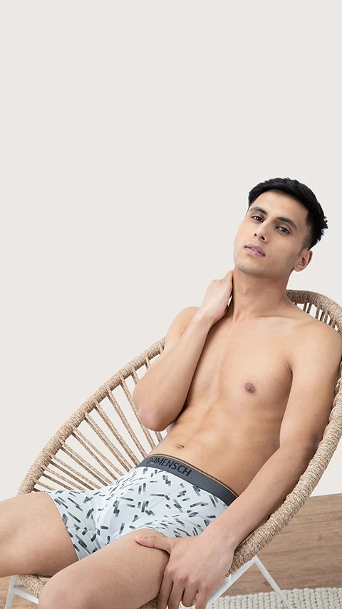 Value Deal Deo-Cotton Trunks- Blue Buzz, Stroke Gray