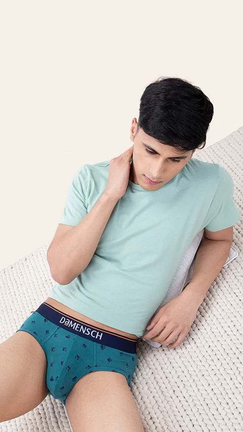 Deo-Cotton Brief- Check & Mate Teal