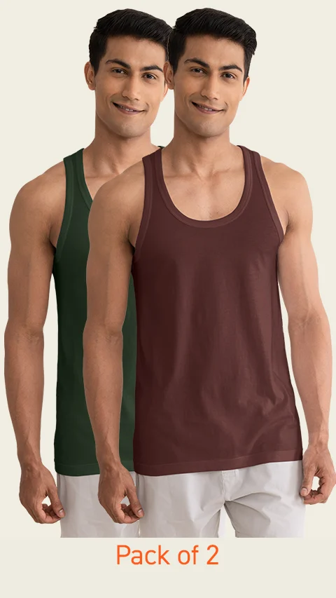 Value Deal Neo-Cotton Antibacterial Vest Cocoa Brown, Garden Green