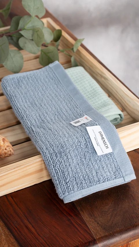 Waffle-Plush Face Towels- Pack Of 2 Earthy Blue, Sea Green