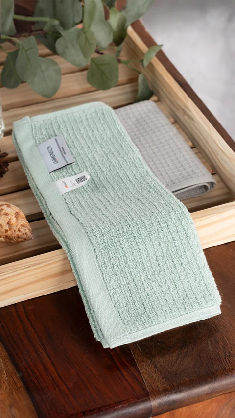 Waffle-Plush Face Towels- Pack Of 2 Sea Green, Fog Grey