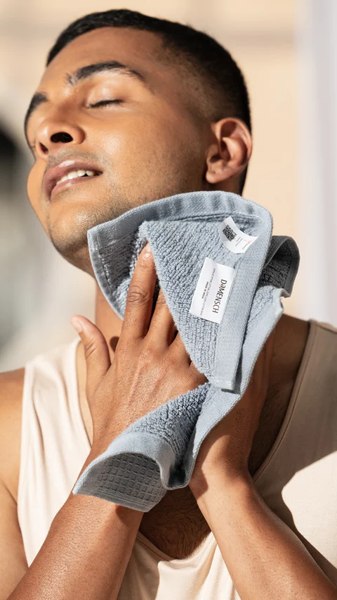 Waffle-Plush Towels- Set Of 6 Earthy Blue, Fog Grey