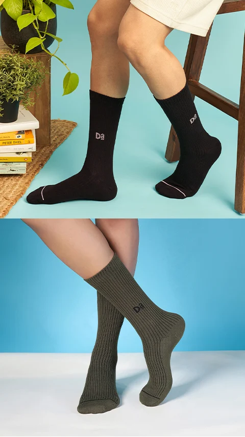 Aloe-Soft Calf Length Non-Terry Socks- Kick Black, Jealous Green