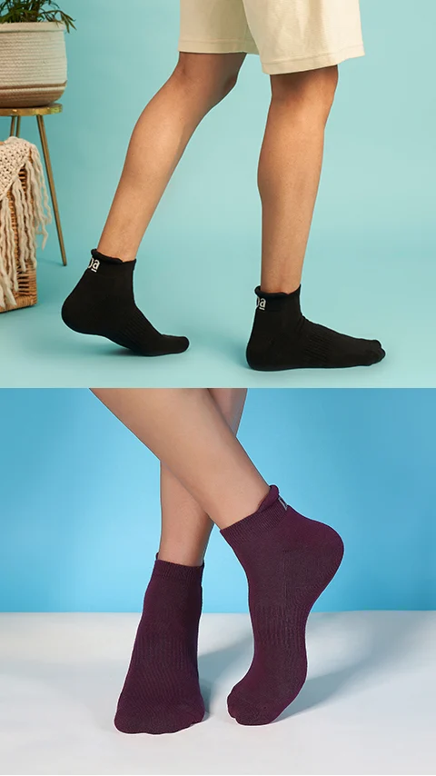 Aloe-Soft Below Ankle Terry Socks- Raven Black, Truffle Purple