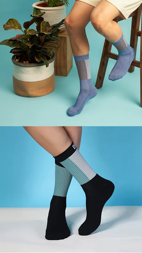 Aloe-Soft Calf Length Terry Socks- Lake Blue, Kick Black