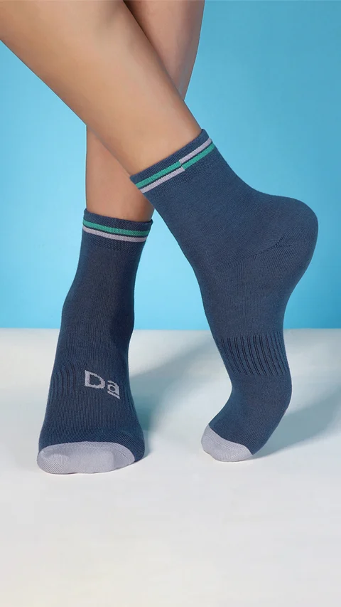 Aloe-Soft Above Ankle Non-Terry Socks- Kick Black, Sweet Blue