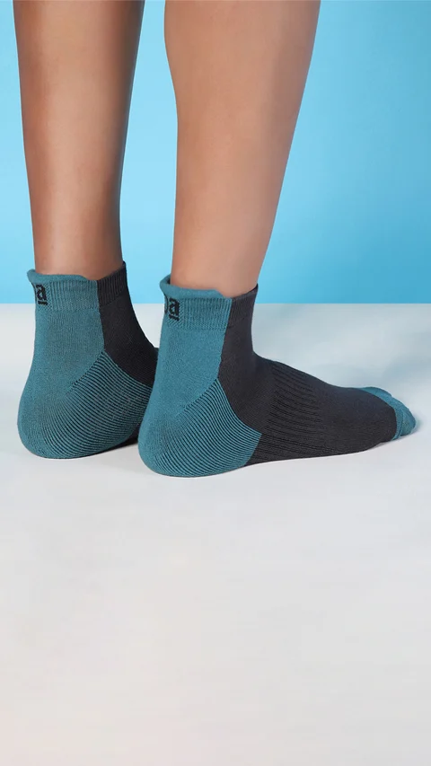 Aloe-Soft Below Ankle Terry Socks- Kick Black, Jealous Blue