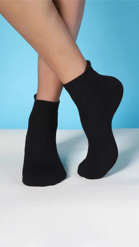 Aloe-Soft Below Ankle Terry Socks- Raven Black, Truffle Purple