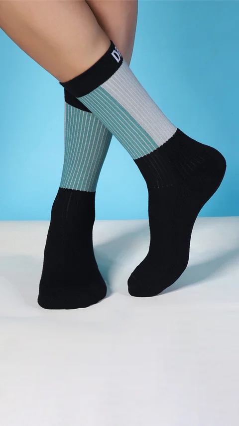 Aloe-Soft Calf Length Terry Socks- Lake Blue, Kick Black