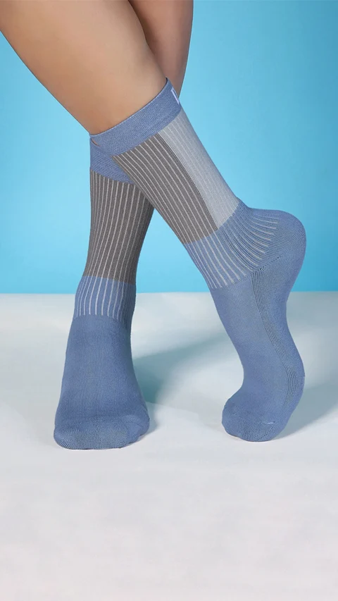 Aloe-Soft Calf Length Terry Socks- Lake Blue, Kick Black