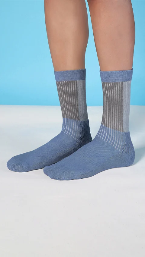Aloe-Soft Calf Length Terry Socks- Lake Blue, Kick Black