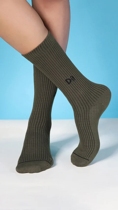 Aloe-Soft Calf Length Non-Terry Socks- Kick Black, Jealous Green