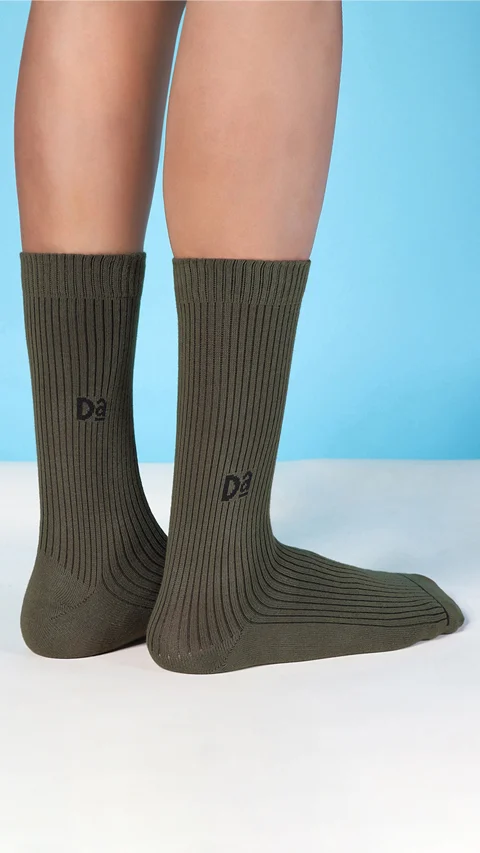 Aloe-Soft Calf Length Non-Terry Socks- Kick Black, Jealous Green
