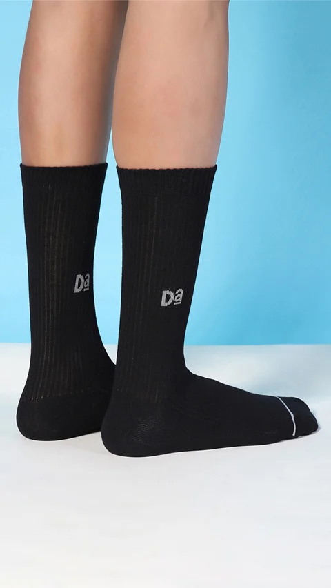 Aloe-Soft Calf Length Non-Terry Socks- Kick Black, Monolith Grey