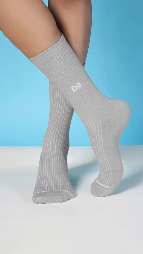 Aloe-Soft Calf Length Non-Terry Socks- Kick Black, Monolith Grey