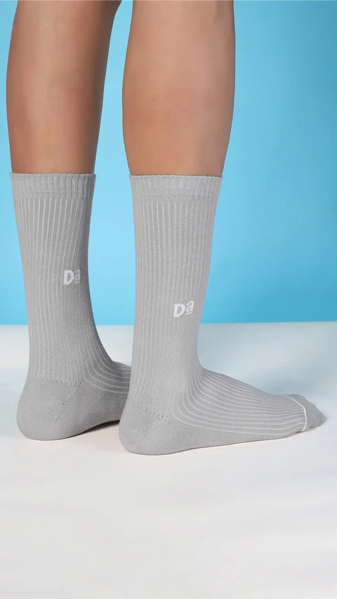 Aloe-Soft Calf Length Non-Terry Socks- Kick Black, Monolith Grey