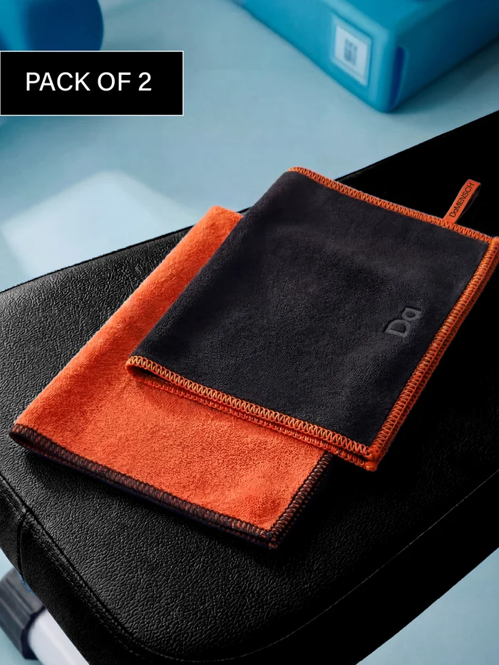 Gym Towel - Face Pack of 2 Iron Black, Bolt Orange free-size
